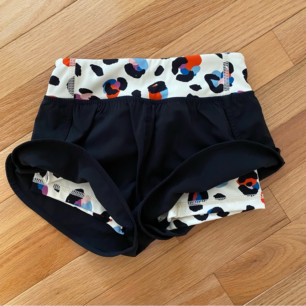 NWOT Hanna Andersson Active MadeToBreathe Black Shorts w/colorful Leopard Print